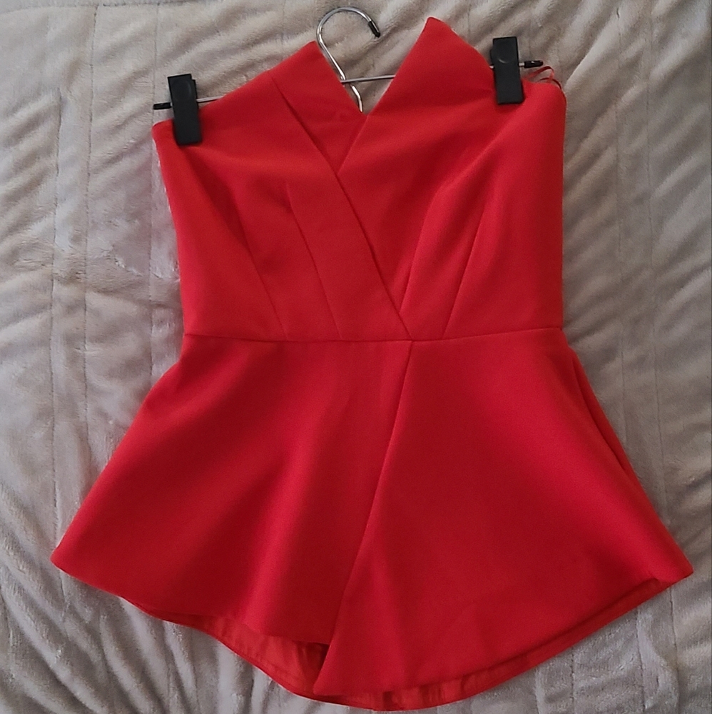 River Island strapless red blouse